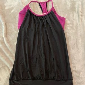 LuluLemon black Tank with hot pink built in bra